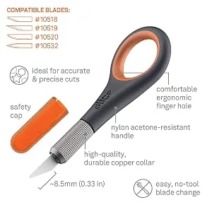 Slice 10580 Precision Knife, Unique Handle with Finger Grip, Precise Control, Detailed Cuts, Finger Friendly, Lasts 11x Long as Stainless Steel , Black 1 Pack Black - Precise Control