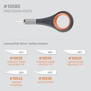 Slice 10580 Precision Knife, Unique Handle with Finger Grip, Precise Control, Detailed Cuts, Finger Friendly, Lasts 11x Long as Stainless Steel , Black 1 Pack Black - PRECISION KNIFE