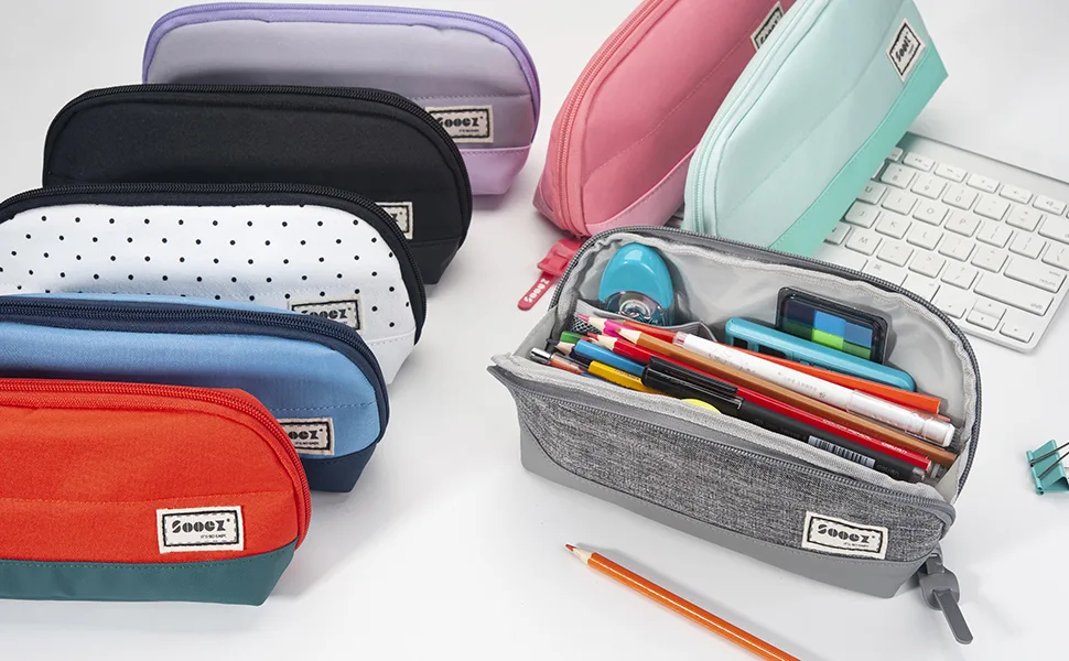 Sooez Wide-Opening Pencil Pen Case, Lightweight & Spacious Pencil Bag Pouch Box Organizer, Aesthetic Supply with Triangular Design for Adults, Grey - product information 19