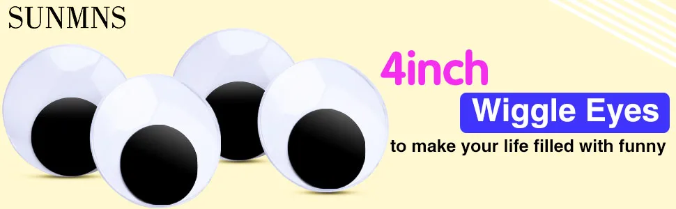 Sunmns 4 Inch Large Sized Plastic Wiggle Eyes with Self Adhesive for Craft Decorations, 4 Pack - big wiggle eyes
