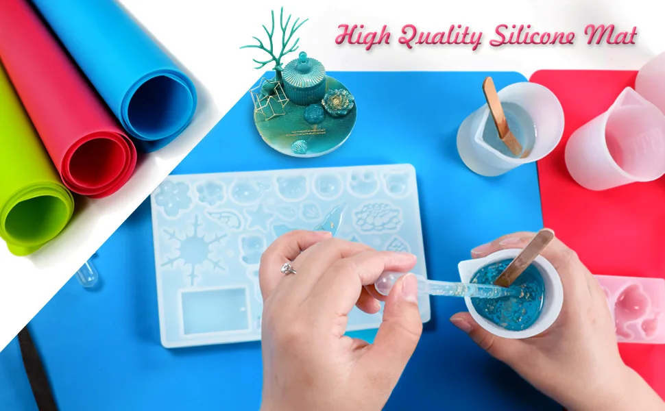 3 Pack Large Silicone Sheets for Crafts, Liquid, Resin Jewelry Casting Molds Mat, Silicone Placemat. 15.7 x 11.8 (Blue & Rose Red & Green) - silicone mat