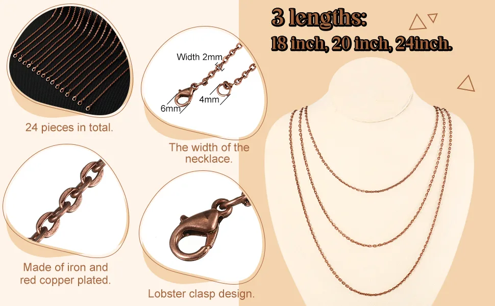 24 Pack Antique Red Copper Cable Chain Necklace Chain Necklace Twisted Link Chain for Jewelry Making (20 Inch) - product information 2