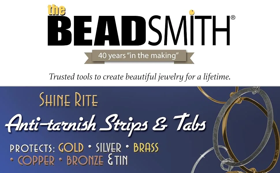 The Beadsmith Anti-Tarnish Tabs, 1 x 1 inch, Non-Abrasive, 50 tabs per Pack, for Jewelry Storage - beadsmith 40 years int e making. Shine rite Anti tarnish strips