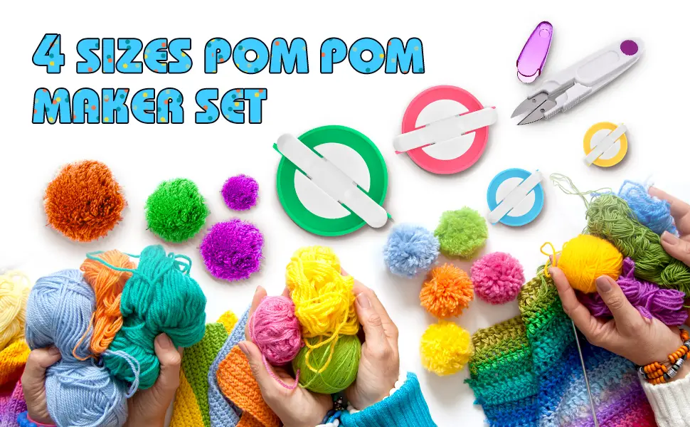 TOODOO Pom-pom Maker, 4 Different Sizes Pompom Maker Fluff Ball Weaver Needle Craft DIY Wool Knitting Craft Knitting Wool Tool Kit with Thread Cutter Scissors (Color Set A) - product information 2