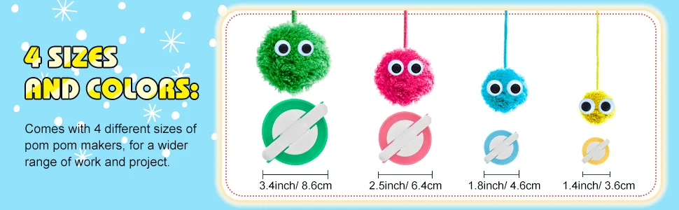 TOODOO Pom-pom Maker, 4 Different Sizes Pompom Maker Fluff Ball Weaver Needle Craft DIY Wool Knitting Craft Knitting Wool Tool Kit with Thread Cutter Scissors (Color Set A) - product information 3