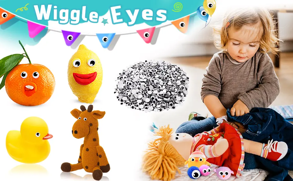 Upins 1000 Pcs Black Wiggle Googly Eyes with Self-Adhesive, 6mm 8mm 10 mm 12mm Mixed Packaging - wiggle eyes