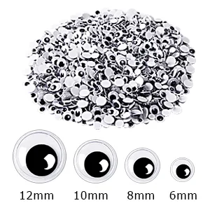 Upins 1000 Pcs Black Wiggle Googly Eyes with Self-Adhesive, 6mm 8mm 10 mm 12mm Mixed Packaging - wiggle eyes
