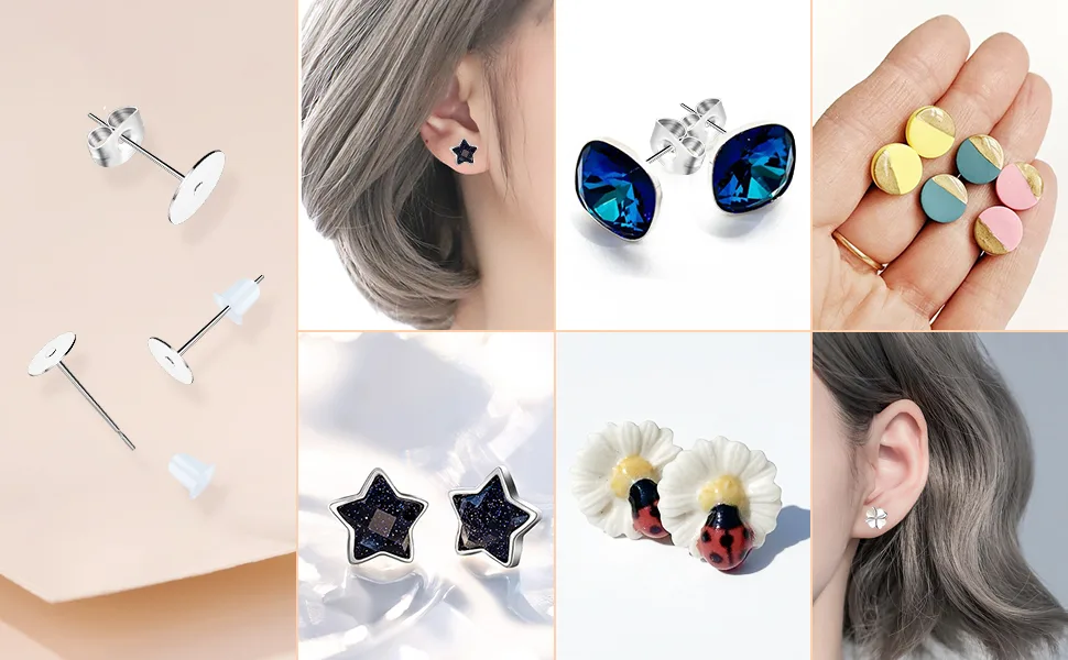 Earring Posts Stainless Steel, 500Pcs Hypoallergenic Flat Pad Earring Studs with Butterfly and Rubber Bullet Earring Backs for Jewelry Making Findings Silver - product information 6
