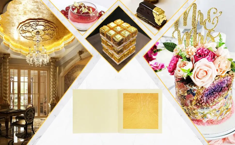 VGSEBA Edible Silver Leaf Sheets, 10 Sheets 4.33" x 4.33" Silver Foil for Cake, Coffee, Make Up, Art & Paintings, Drinks, Gilding yinbo11 11cm - gold leaf