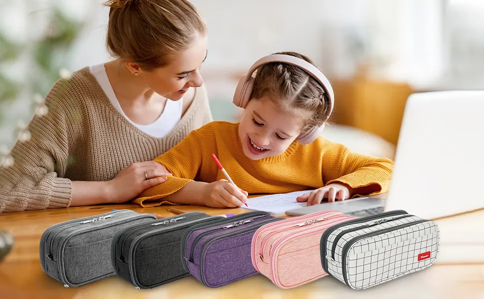 Vnieetsr Large Pencil Case Big Capacity Pencil Bag Large Storage Pouch 3 Compartments Desk Organizer Marker Pen Case Simple Stationery Bag Pencil Holder (Gray) - large pencil case