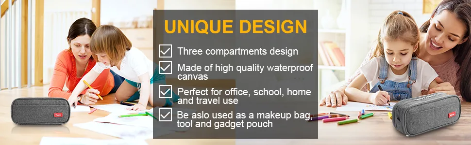 Vnieetsr Large Pencil Case Big Capacity Pencil Bag Large Storage Pouch 3 Compartments Desk Organizer Marker Pen Case Simple Stationery Bag Pencil Holder (Gray) - Pencil bag