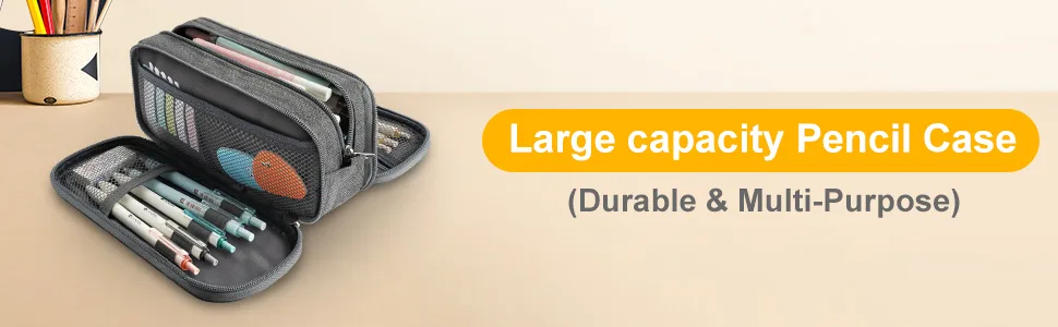 Vnieetsr Large Pencil Case Big Capacity Pencil Bag Large Storage Pouch 3 Compartments Desk Organizer Marker Pen Case Simple Stationery Bag Pencil Holder (Gray) - Pencil case