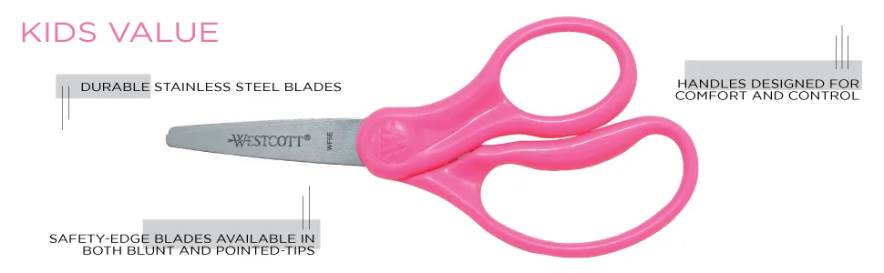 Westcott 13140 Right- and Left-Handed Scissors, Kids' Scissors, Ages 4-8, 5-Inch Blunt Tip, Assorted, 12 Pack - all purpose