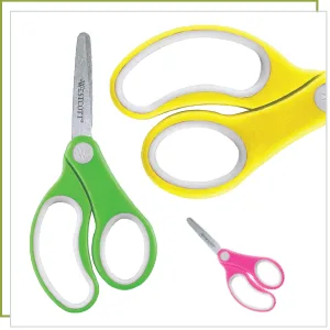 Westcott 13140 Right- and Left-Handed Scissors, Kids' Scissors, Ages 4-8, 5-Inch Blunt Tip, Assorted, 12 Pack - all purpose