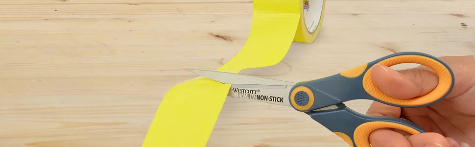 Westcott 14881 5-Inch Non-Stick Titanium Scissors For Office and Home, Yellow/Gray - non-stick