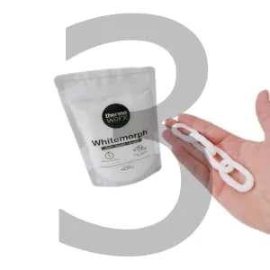 Thermoworx Whitemorph 3.5oz. Hand moldable bioplastic. Melt, Mold and Reuse - whitemorph pack with hand containing white finishes item