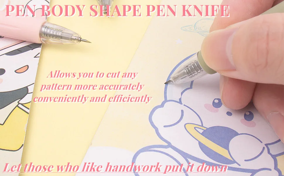 Utility Knife Pen,Cartoon Pattern Student Pen Knife, 6 Colorscraft Cutting Tool Paper Pen Cutter,With Refillable Tungsten Steel Cutter Head Refill - carving pen knife