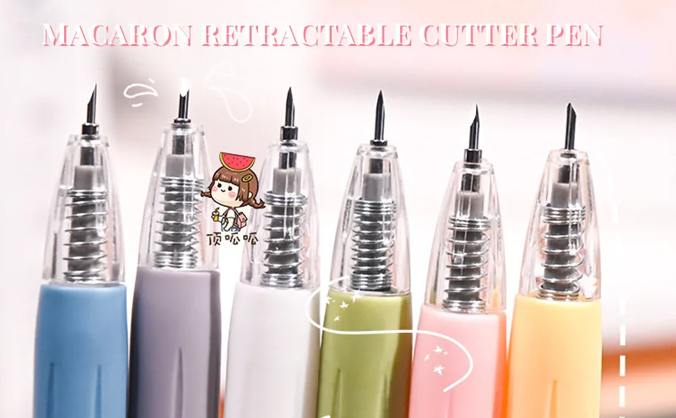 Utility Knife Pen,Cartoon Pattern Student Pen Knife, 6 Colorscraft Cutting Tool Paper Pen Cutter,With Refillable Tungsten Steel Cutter Head Refill - paper pen cutter knife