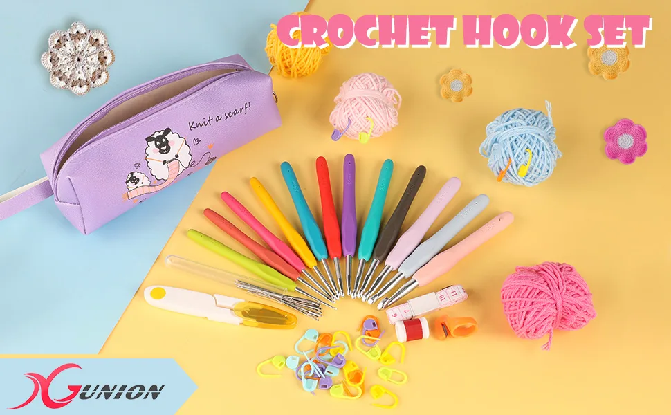 Crochet Hooks 51 Pack Crochet Hook Set 12 PCS 2mm(b)-8mm(b) Crochet Hooks Ergonomic Soft Grip for Arthritic Hands Crochet Needle Set with Case and Crochet Accessories for Beginners - crochet hooks