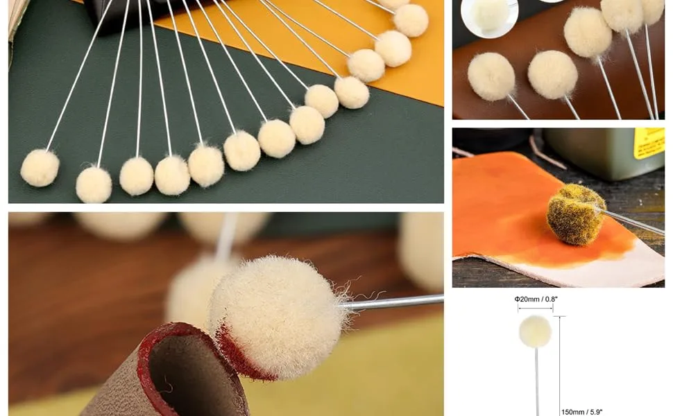50 Pieces Wool Daubers Ball Brush Leather Dye Dauber Dyeing Applicator with Metal Handle for DIY Crafts Projects - product information 3