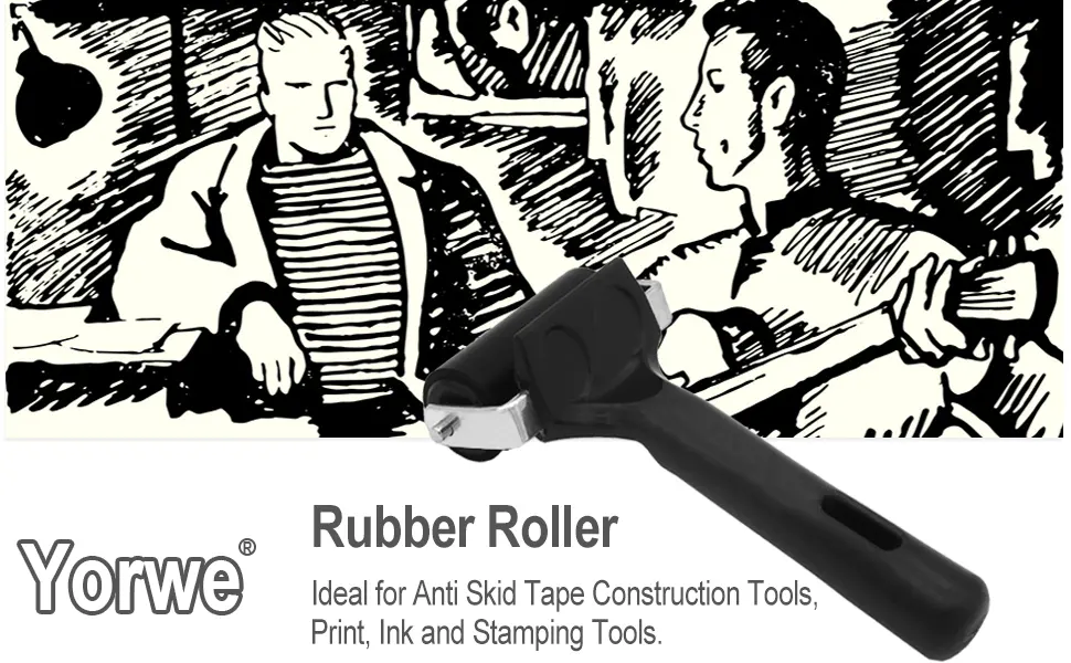 Rubber Roller, Ideal for Anti Skid Tape Construction Tools, Print, Ink and Stamping Tools (4-Inch, Black) 4-Inch Black - Yorwe Rubber Roller Ideal for Anti Skid Tape Construction Tools, Print, Ink and Stamping Tools