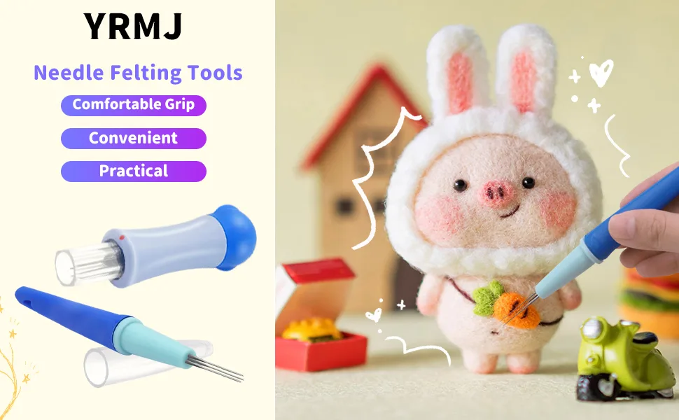 YRMJ 2 Pack Needle Felting Tools,Pen Style Needle Felting Tool with 3 Needles and Punch Style Felting Needle Tool with 7 Barbed Needles,Wool Needles Felt Punch for DIY Patchwork and Handicraft - Needle Felting Tools 1