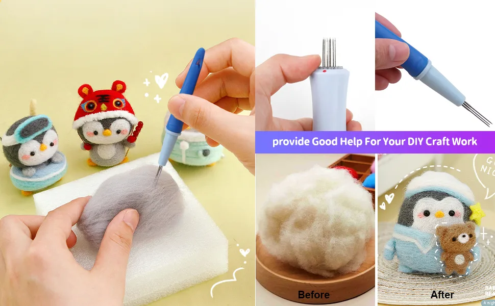 YRMJ 2 Pack Needle Felting Tools,Pen Style Needle Felting Tool with 3 Needles and Punch Style Felting Needle Tool with 7 Barbed Needles,Wool Needles Felt Punch for DIY Patchwork and Handicraft - Needle Felting Tools 2