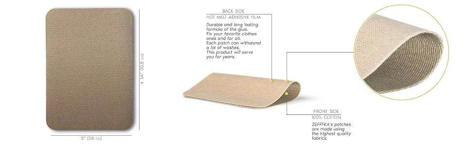ZEFFFKA Premium Quality Fabric Iron-on Patches Inside & Outside Strongest Glue 100% Cotton Shades of Brown Beige Khaki Repair Decorating Kit 12 Pieces Size 3" by 4-1/4" (7.5 cm x 10.5 cm) - ZEFFFKA Iron-on Patches Patching sewing machine ironing board
