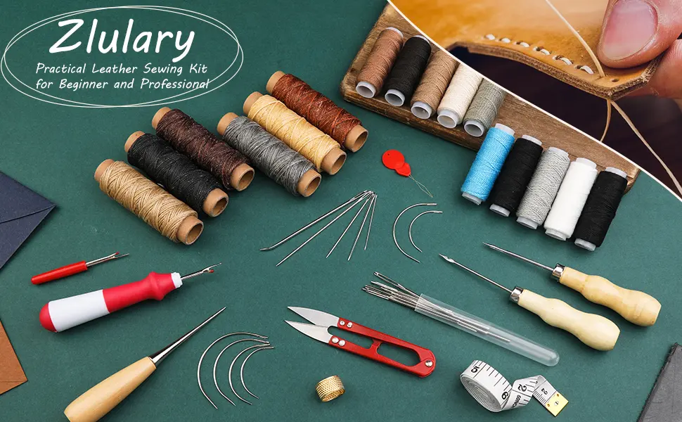 46 Pcs Leather Sewing Kit, Upholstery Repair Set, Leather Craft Tools, Upholstery Carpet Leather Canvas DIY Sewing Accessories, Suitable for Beginners and Professionals Leather Craft - Leather Sewing Kit