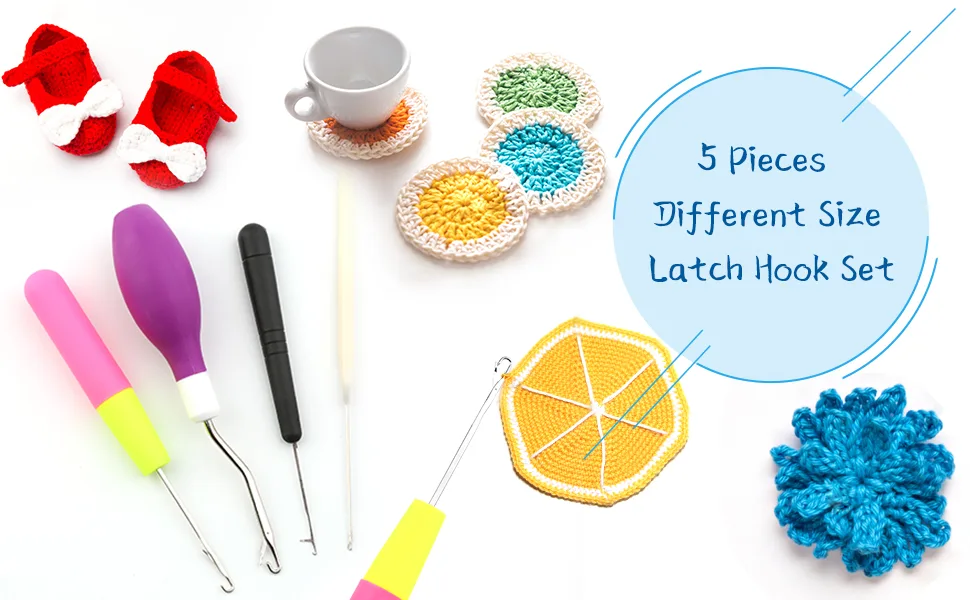 5 Pieces Different Size Latch Hook Set, Latch Hook Crochet Needle, Crochet Hook with Latch, Dreadlocks Crochet Hook Set, Latch Hook Crochet Needle, Bent Latch Hook for Carpet Making - Latch Hook