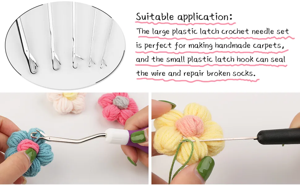 5 Pieces Different Size Latch Hook Set, Latch Hook Crochet Needle, Crochet Hook with Latch, Dreadlocks Crochet Hook Set, Latch Hook Crochet Needle, Bent Latch Hook for Carpet Making - Latch Hook