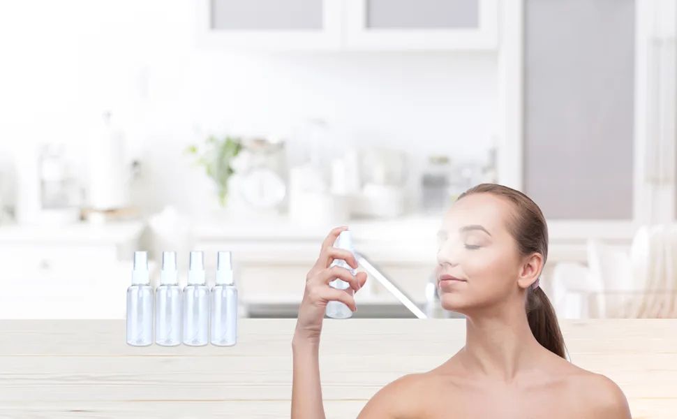 ASOMBROSE Small Spray Bottles, 2oz/60ml Clear Empty Fine Mist Travel Size Mini Bottle Set, Pump Spray Cap Refillable Reusable Liquid Containers For Essential Oils, Hair Sprayer (4 Pack) Plastic - product information 5