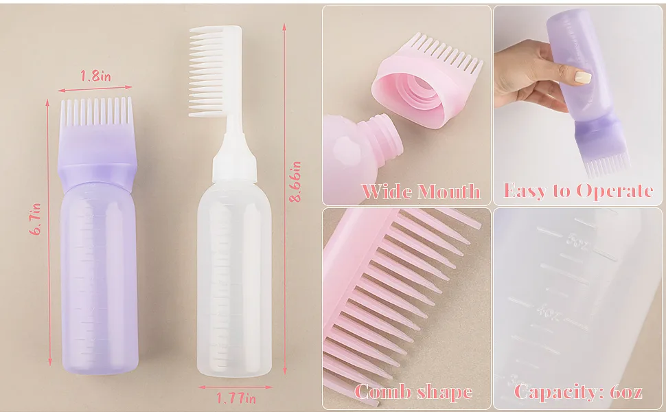 AUEAR, 3 Pack Root Comb Applicator Bottle 6 Ounce Hair Coloring Dye Salon Care Plastic Squeeze with Graduated Scale 3 Pack Style D - product information 3