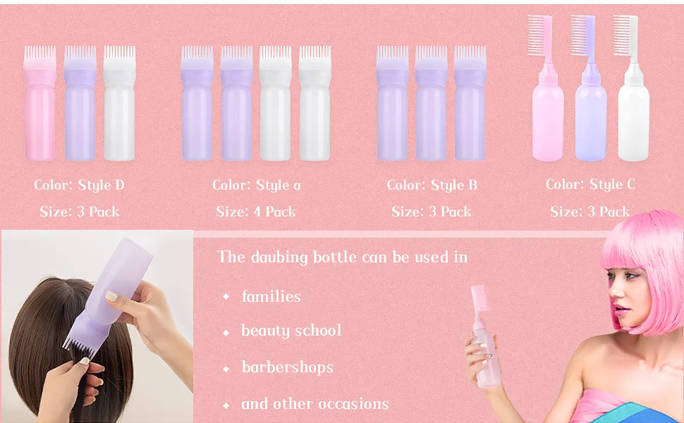AUEAR, 3 Pack Root Comb Applicator Bottle 6 Ounce Hair Coloring Dye Salon Care Plastic Squeeze with Graduated Scale 3 Pack Style D - product information 4