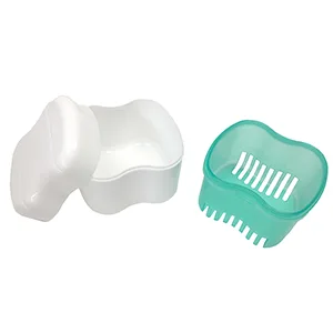 ZFBBDenture Case Denture Cup Denture Bath Container Denture Box Denture Soaking Container Denture Cleaning Case with Lid and Basket - denture case
