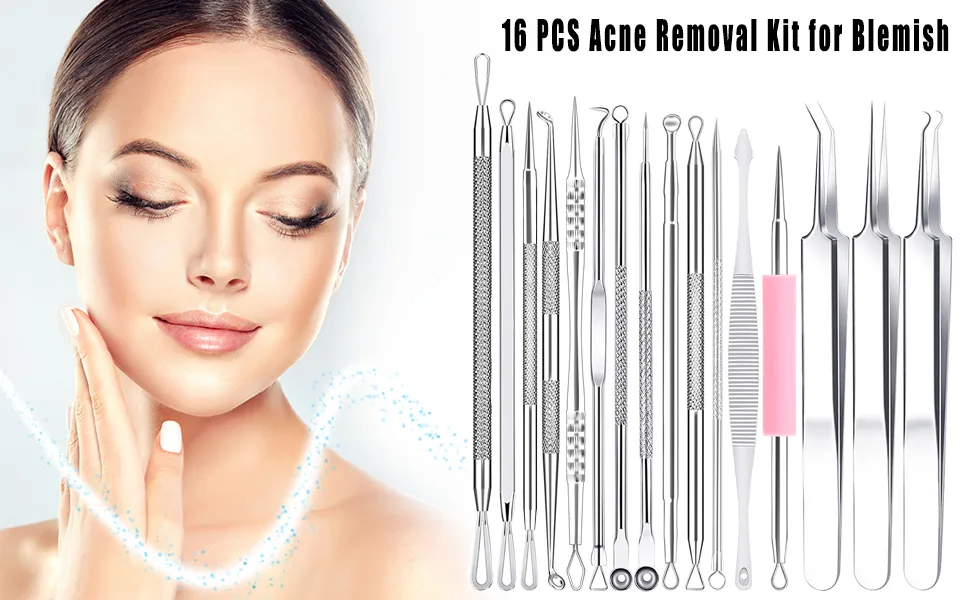 Blackhead Remover Tools, 2023 Latest 16 PCS Pimple Popper Tool Kit, Acne Blackhead Tools for Blemish, 410 Premium Professional Stainless Acne Pimple Extractor Tool with Metal Box - Pimple Popper Tool Kit