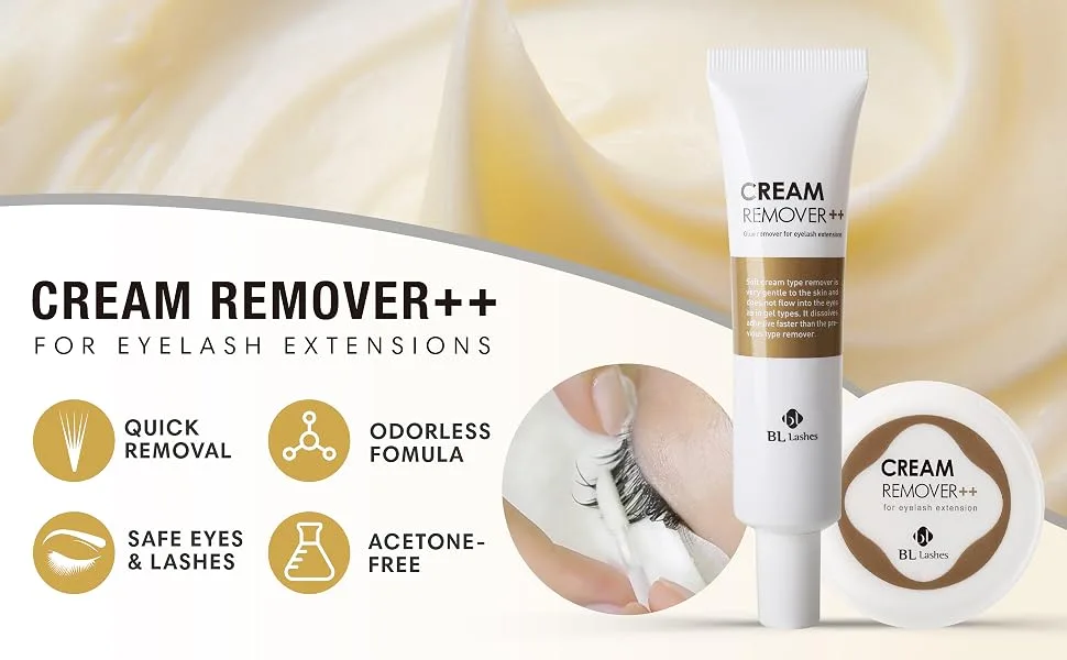 BL Lashes Eyelash Extension Cream Remover Double Plus, Acetone free, Quick eyelash extension remover, odorless formula for sensitive eyes and natural eyelashes, Jar Type 20g - Eyelash extension cream remover