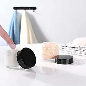 2 oz Glass Jars with Lids, Bumobum 3 pack Clear Small Jar with White Lids, Blank Labels & Inner Liners, 60 ml Empty Round Cosmetic Containers for Sample, Powder, Cream, Lotion, Spice - product information 2