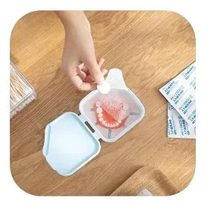 Darin 2Pack Denture Case, Denture Cleaning Container with Strainer Lid Denture Storage Box,Travel Retainer Box Denture Cup for Women and Men Lightblue - denture case