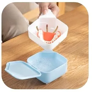 Darin 2Pack Denture Case, Denture Cleaning Container with Strainer Lid Denture Storage Box,Travel Retainer Box Denture Cup for Women and Men Lightblue - denture case