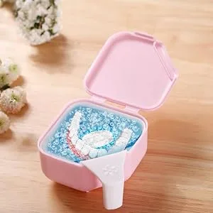 Darin 2Pack Denture Case, Denture Cleaning Container with Strainer Lid Denture Storage Box,Travel Retainer Box Denture Cup for Women and Men Lightblue - kid retainer