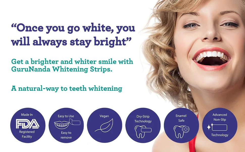 GuruNanda Express Whitening Strips for Whiter Teeth, Made of Natural Coconut Oil for Sensitive Teeth, Enamel Safe (14 Strips), Clear, 1 Count - whitening strips