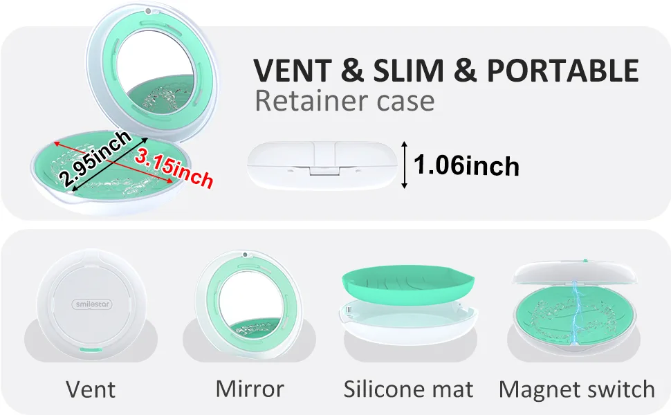 Retainer Case, Slim Aligner Case with Mirror, Compatible with Invisalign, Mouth Guard Case, Cute Retainer Case with Vent Holes, White - Aligner case with mirror