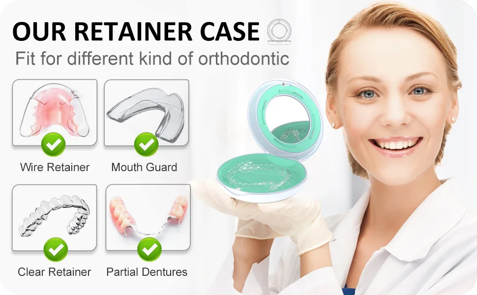 Retainer Case, Slim Aligner Case with Mirror, Compatible with Invisalign, Mouth Guard Case, Cute Retainer Case with Vent Holes, White - Invisalign case