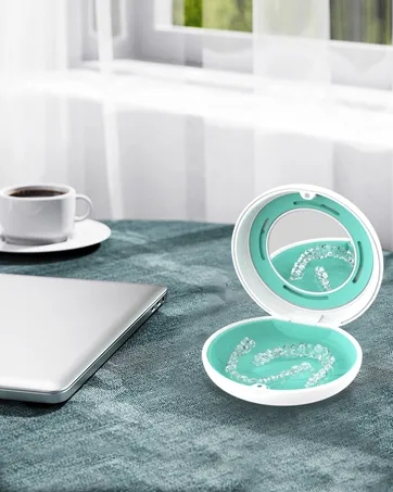 Retainer Case, Slim Aligner Case with Mirror, Compatible with Invisalign, Mouth Guard Case, Cute Retainer Case with Vent Holes, White - retainer case