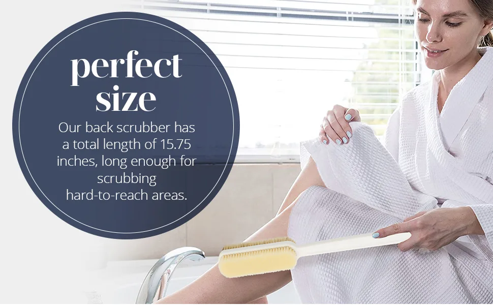 MainBasics Shower Brush Back Scrubber Dual-Sided Body Brush Long Handle with Soft and Stiff Bristles for Dry & Wet Brushing (Navy Blue) - MainBasics Plastic Dual Sided Brush Banner 3