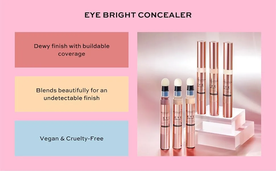 Makeup Revolution Eye Bright Concealer, Buildable Coverage, Dewy Finish, Fair, 3ml - Eye Bright Concealer