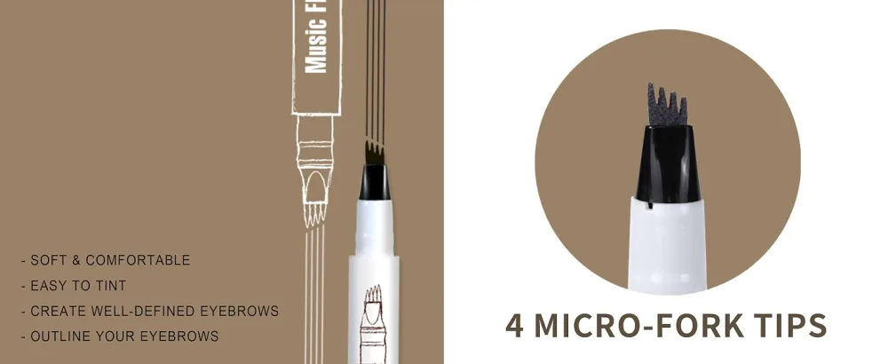 Music Flower Eyebrow Pen, Liquid Eyebrow Pen, Waterproof Brow Pencil with Micro-Fork Tip, Smudgeproof Long Lasting Fine Sketch Microblading Pen, Reddish Brown - Brow Pencil with Micro-Fork Tip