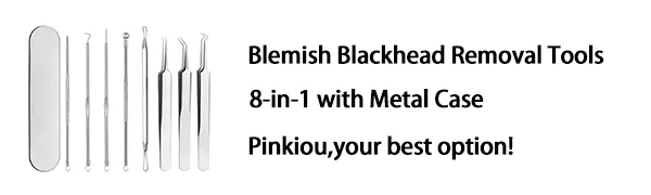 Pinkiou Blackhead Removers Comedone Pimple Popper Tool Acne Extractors Blemish Remover Ingrown Hair Tweezers Removal Kit Whitehead Remover Zit Treatment Skincare Tools for Face Nose, 8-in-1 - Pinkiou Blackhead Removers Comedone Pimple Removal Extractors Acne Blemish Needles Tool Kit