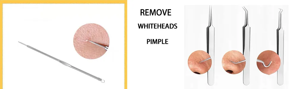 Pinkiou Blackhead Removers Comedone Pimple Popper Tool Acne Extractors Blemish Remover Ingrown Hair Tweezers Removal Kit Whitehead Remover Zit Treatment Skincare Tools for Face Nose, 8-in-1 - Remover Pimple Extractor Tool